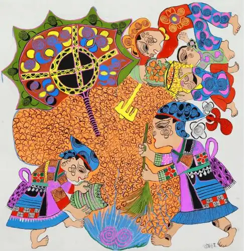 生命礼赞的乐天派平坡苗族绘画六