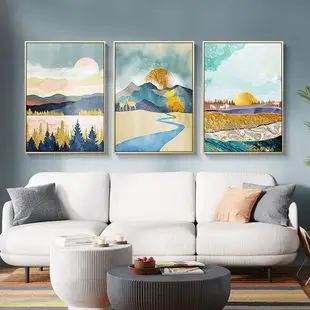 日出简约现代客厅挂画沙发墙面三联画玄幻北欧家庭艺术玄关装饰画