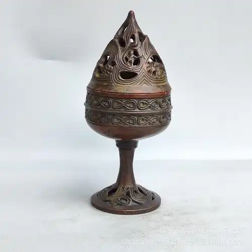 批发仿古铜器 铜博山炉 做旧老铜器镂空家用熏香炉茶道盘香炉