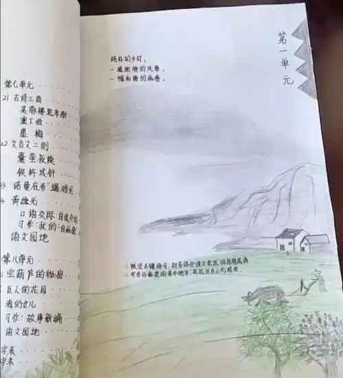 一家长为孩子手绘整本语文书