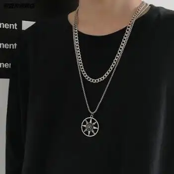 欧美潮牌男士ins风项链树叶吊坠配饰hiphop嘻哈蹦迪朋克复古配饰太阳