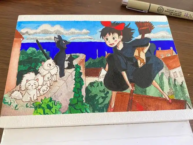 零基础水彩魔女宅急便详细过程