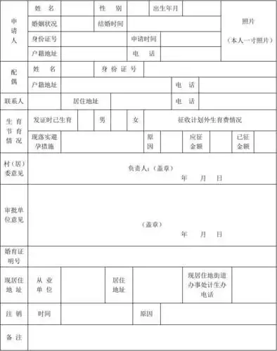 婚育证明申请表