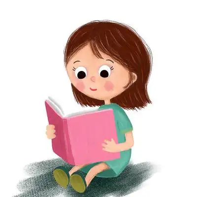 卡通读书的小女孩插画