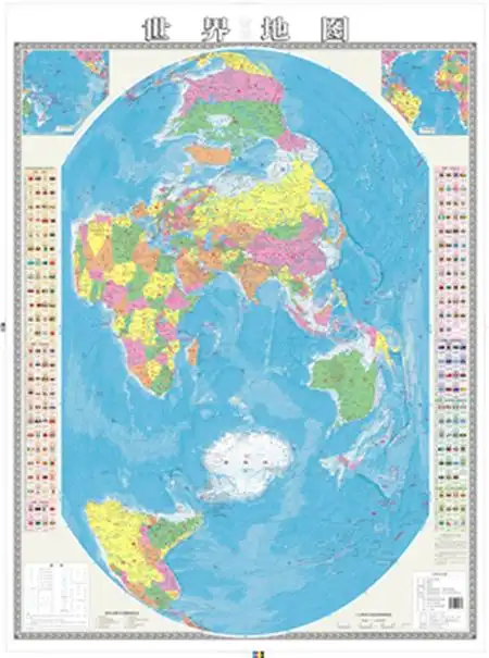 2014年4月,由湖北省地图院编制完成的1:3100万大全开竖版《世界地图》