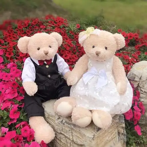 毛绒玩具婚房公仔泰迪熊压床娃娃一对婚纱情侣熊害羞熊情人节礼物