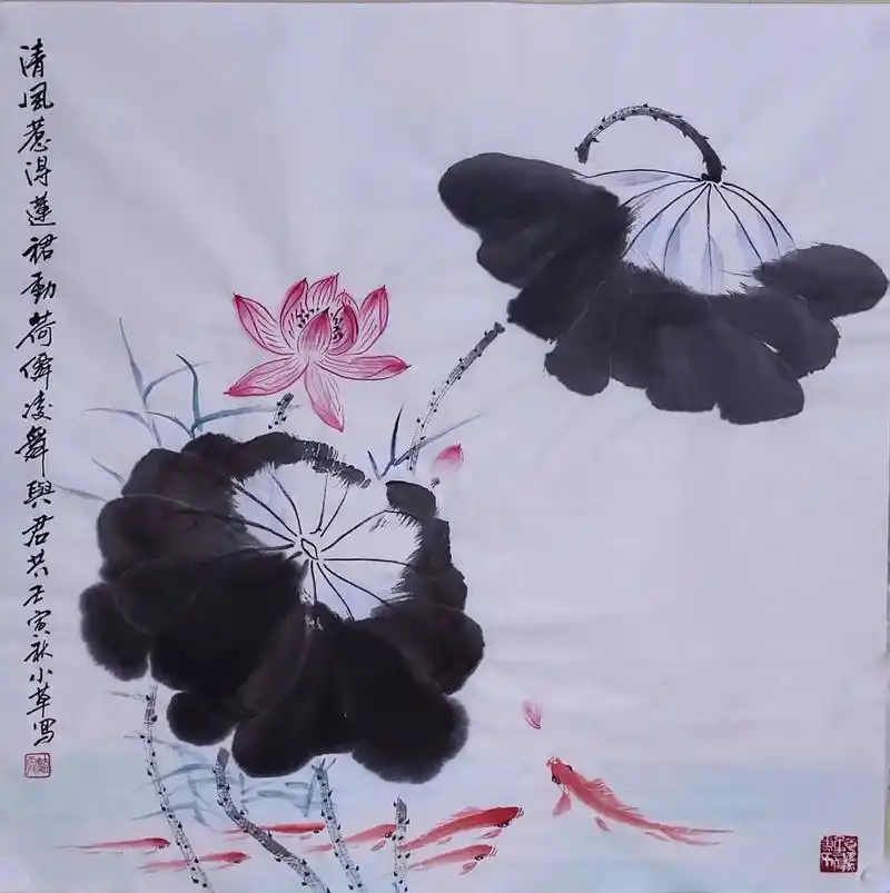 荷塘美景#水墨画#写意荷花 - 抖音