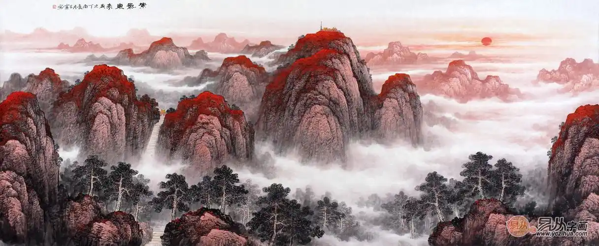 王宁八尺横幅五岳独尊大靠山国画泰山图《紫气东来》