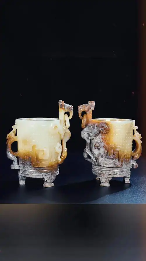 古玉老玉高古汉代和田玉朱雀衔环杯-度小视