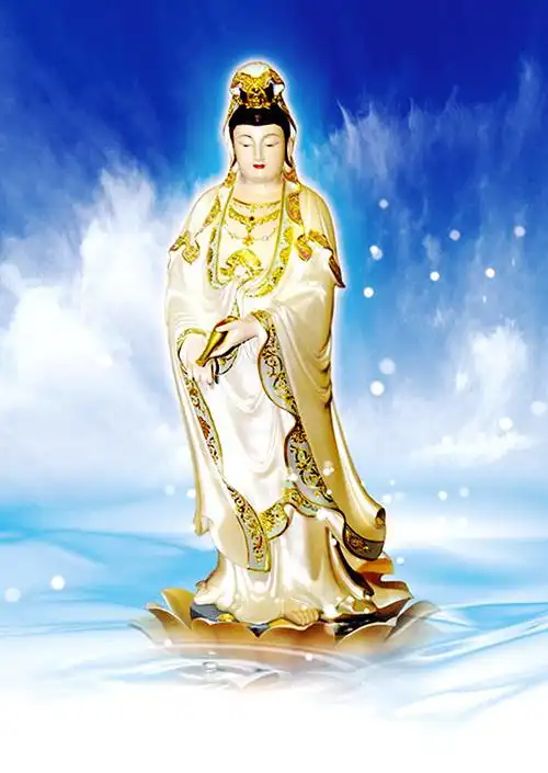 普单南海观音菩萨画像挂画观音画像佛堂供奉挂画观世音菩萨佛像丝绸