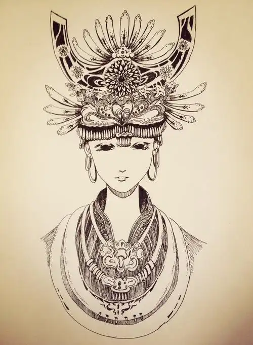 线描 装饰画 人物 插画 钢笔画