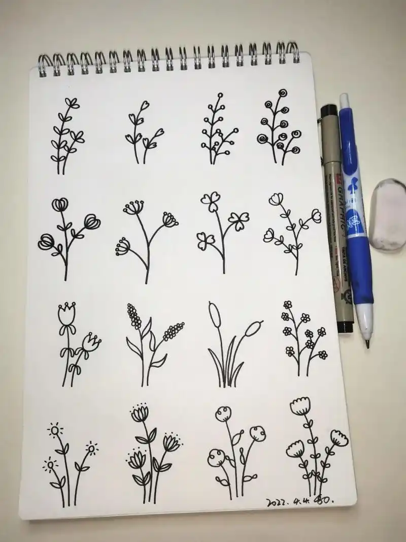 花简笔画画法-原创5494 小花花随手而来,喜欢画小装饰,小花,小草