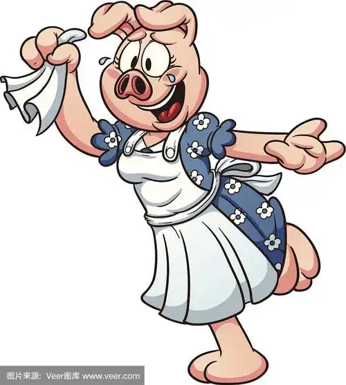 猪,母亲,可爱的,连衣裙,绘画插图