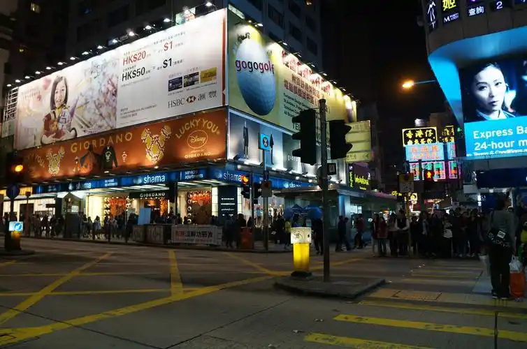 夜幕下香港的十字街头