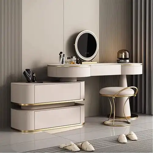 梳妆台实木现代简约卧室高级感小户型岩板烤漆化妆桌斗柜妆台一体