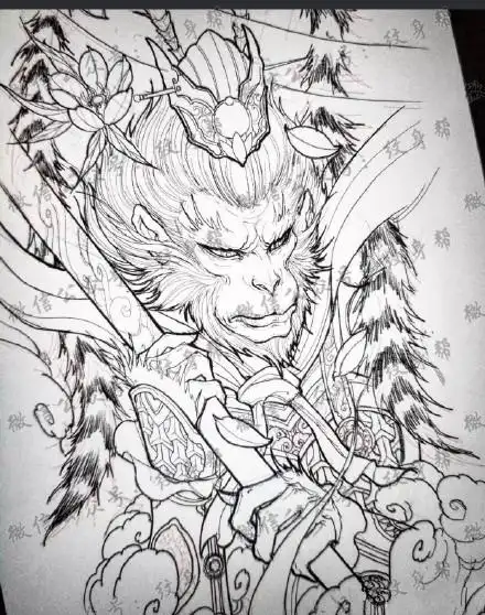 一组27张斗战胜佛齐天大圣孙悟空纹身手稿图案