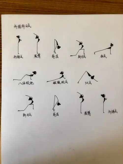 自己参考小红书里瑜伽老师的笔记画的,整理了一个简洁的拜日式口令.