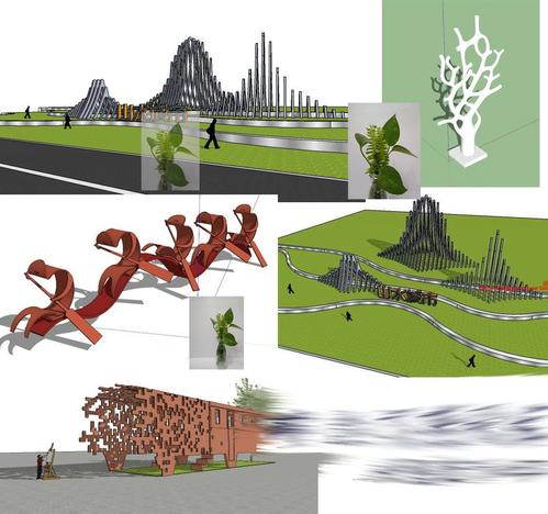 现代异形镂空木屋创意广场景观小品山水线条雕塑草图大师su模型