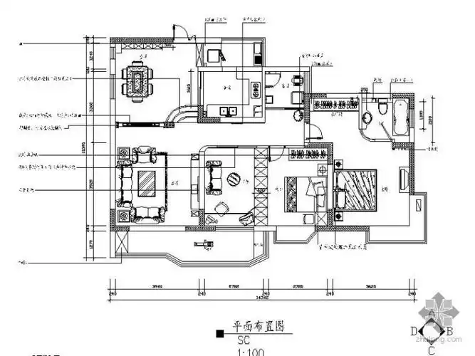 分享cad四室两厅图纸资料下载