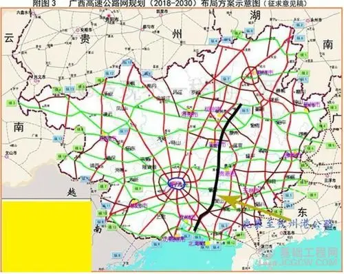 鹿寨至钦州港公路是广西高速公路规划中的纵 5"线,广西6条新建出海大