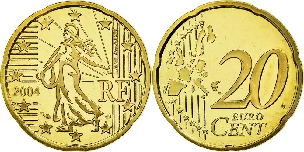 20 euro cent 2004 paris france brass, km:1286 ms(65-70)