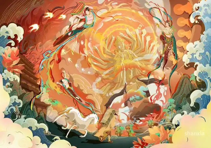 原创国风插画敦煌主题元素——玄奘西行