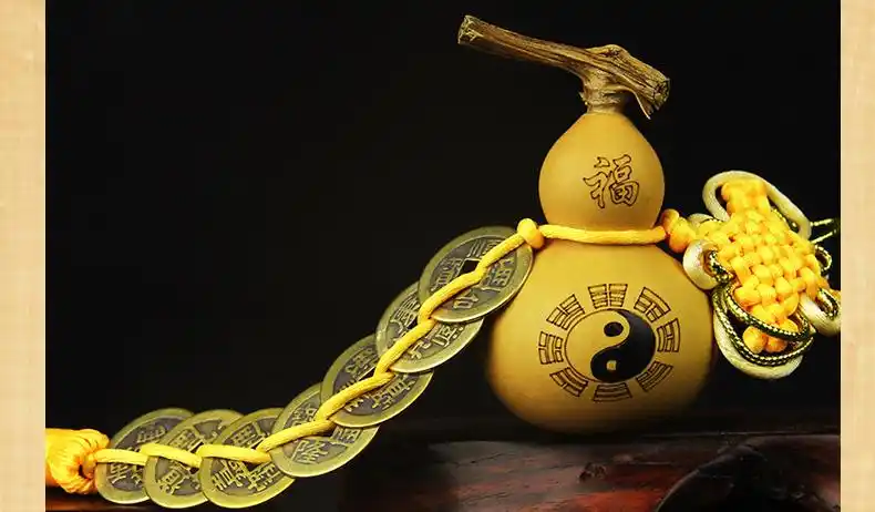 兴润阁 葫芦挂件太极八卦图五帝钱风水铜钱挂件福字 红绳九帝钱