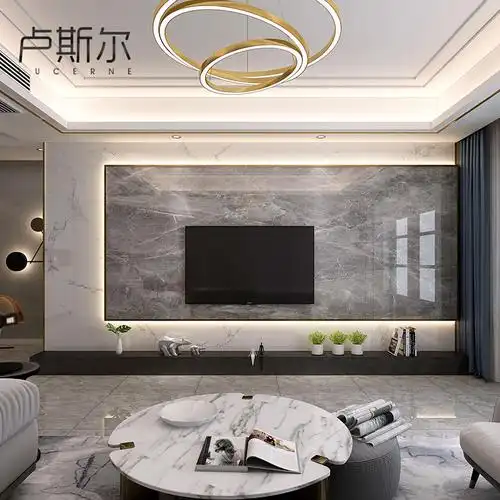 轻奢岩板悬空电视背景墙现代简约造型墙客厅瓷砖网红格栅影视墙