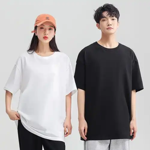 夏季t恤港风休闲落肩情侣短袖女情侣高街短袖男t恤男女装logo压印