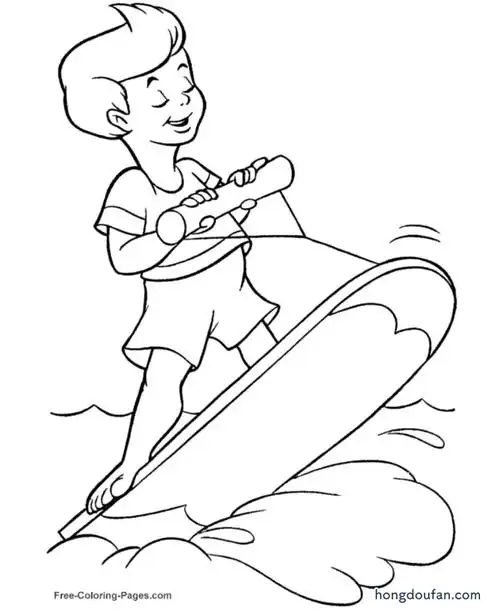 冲浪的小男生填色图片大全-红豆饭小学生简笔画大全