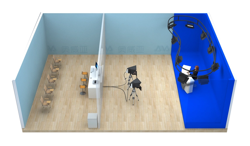 图表 1 虚拟演播室平面设计图条件允许可选择空间较大的教室,并增加