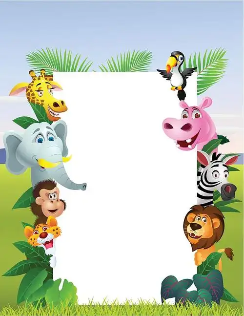 收集动物园的动物在白色的背景图片素材