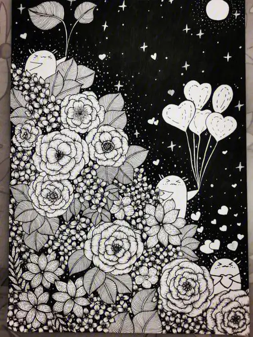 针管笔手绘繁花似锦