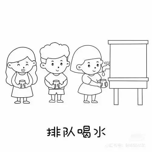 排队喝水环创,可直接打印_环创_兴趣爱好_绘画