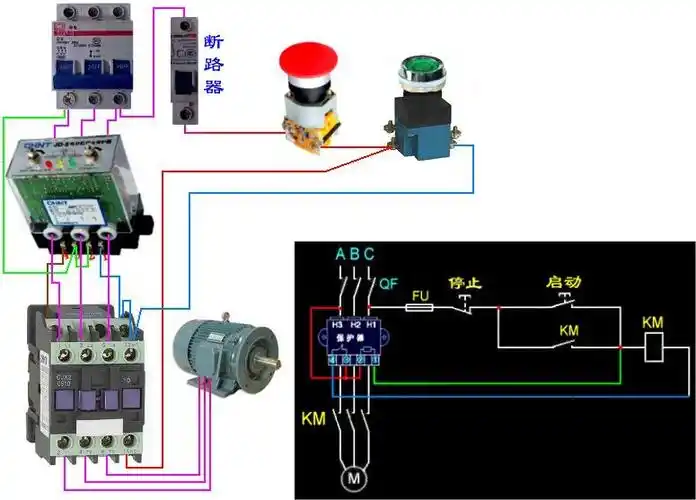欣灵380v jd-5b(bhq)电机综合保护器怎样和接触器断路器接线