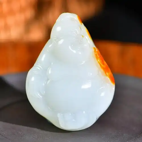 和田玉弥勒佛吊坠女士款项链天然新疆白玉籽料笑佛挂件大肚佛45g