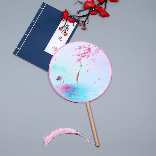 圆木手柄团扇古代扇古典宫扇圆扇子单面女扇复古风汉服cos舞蹈扇