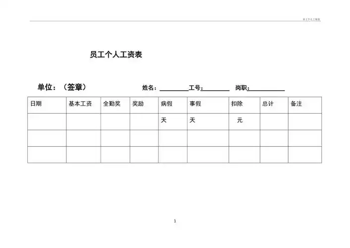 员工个人工资表