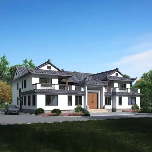 占地面积仅438左右平米二层半新中式别墅新农村自建房设计图纸大全