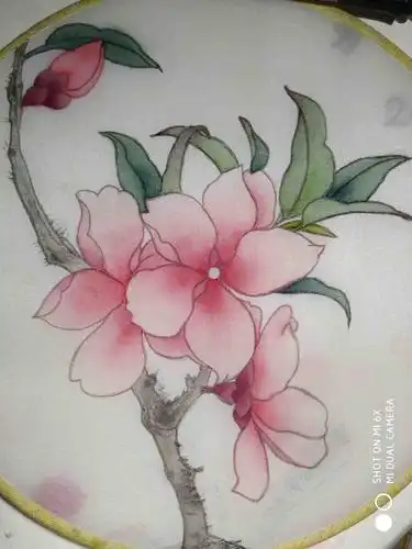 手绘团扇工笔桃花步骤