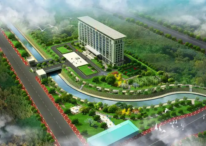 办公楼前绿化花园景观设计案例效果图