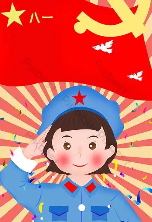 red cartoon august 1st army day female soldier s