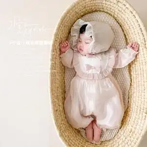 新生婴儿衣服春秋装连体衣女宝宝满月百天抓周礼服哈衣春季爬爬服