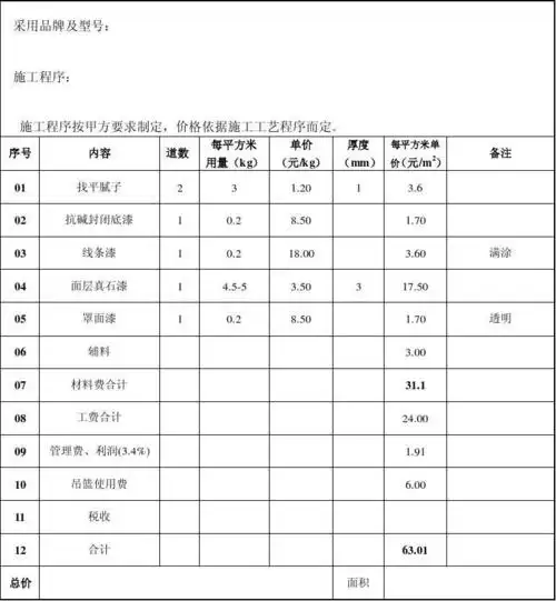 涂装程序及报价 工程名称:天洋城 工程地点:河北廊坊市燕郊类型:外墙