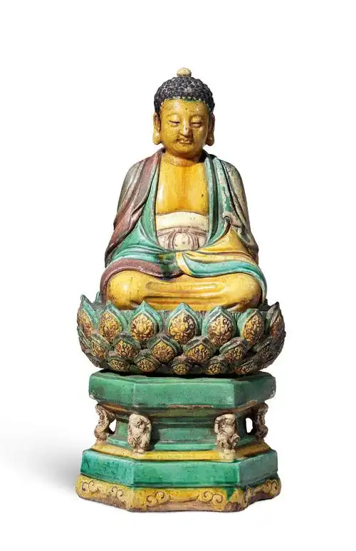 【明 琉璃莲花座释迦坐像】拍卖品_图片_价格_鉴赏_明代彩瓷_雅昌艺术