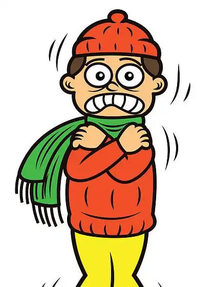 男人颤抖上白色孤立的卡通人物