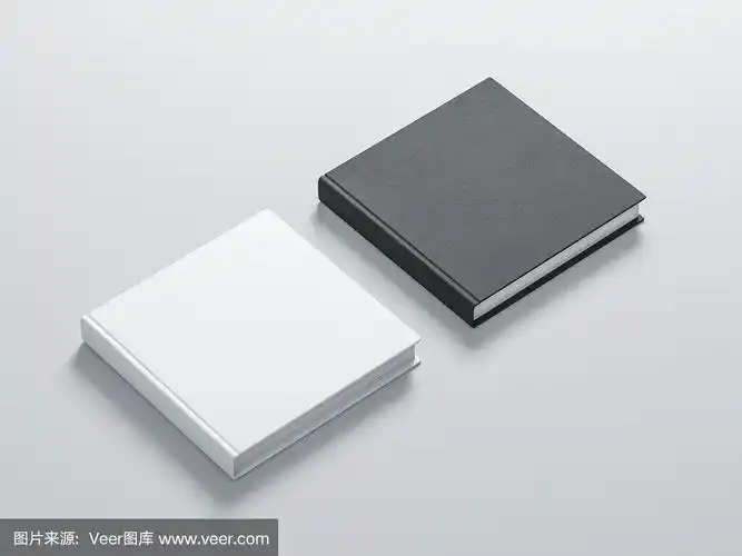 两个正方形空白书籍模型与白色和黑色纹理封面