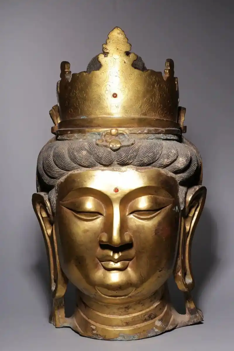 唐代风格,铜鎏金观音佛头 六位数 非诚勿扰 高54厘米,长3 - 抖音