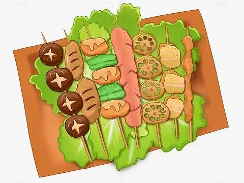 烧烤夜宵美食手绘插画元素