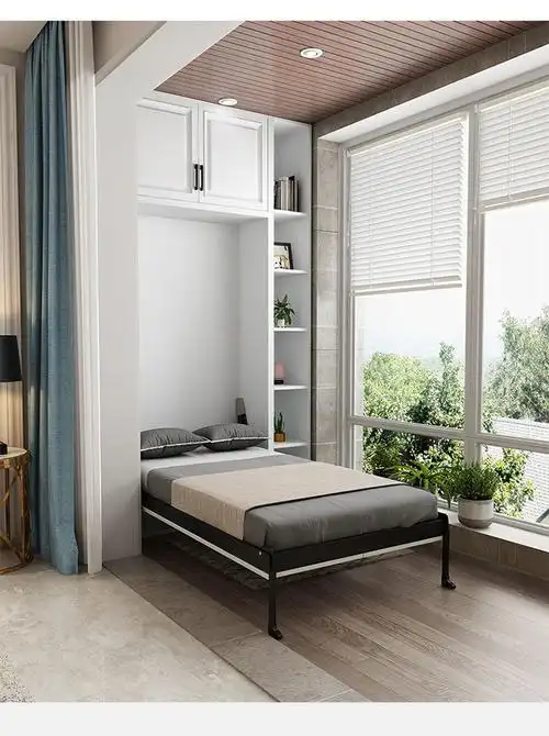笙苑简欧阳台客厅隐形床单人下翻床多功能壁床靠墙折叠床柜一体翻板床